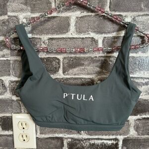 P’tula sports bra green gray logo